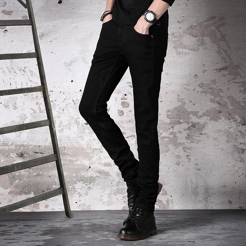 Jeans kurus pria, celana Denim mode klasik ramping kualitas tinggi kasual 2023