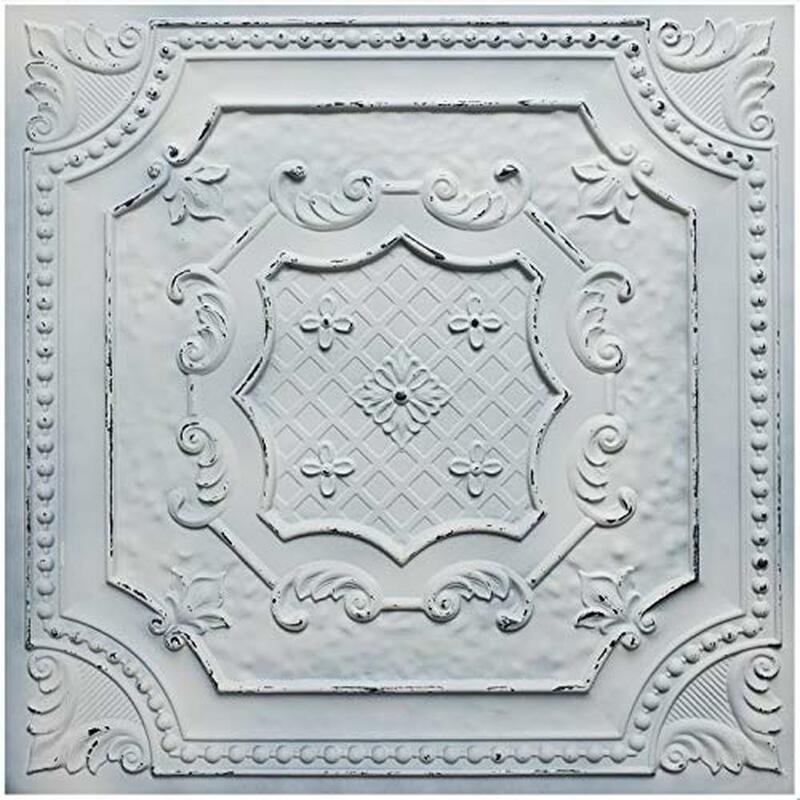 PVC Faux Tin Ceiling Tile Panel 2'X2' Box of 10. Easy Install Glue up/Drop in. Class A Fire Rating. Antique Painted Old Black