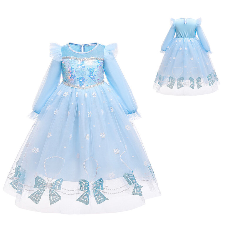 Frozen 2 Elsa Princess Dress primavera e autunno ragazze nuova gonna a rete a maniche lunghe Baby 2022 Fashion Western Style Birthday Dresses