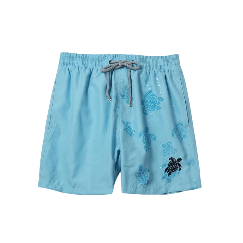 24. Modne haftowane spodnie kąpielowe z żółwiem Elastyczne, wodoodporne, szybkoschnące spodnie plażowe Wakacyjny wzór wyświetlania wody Wakacje