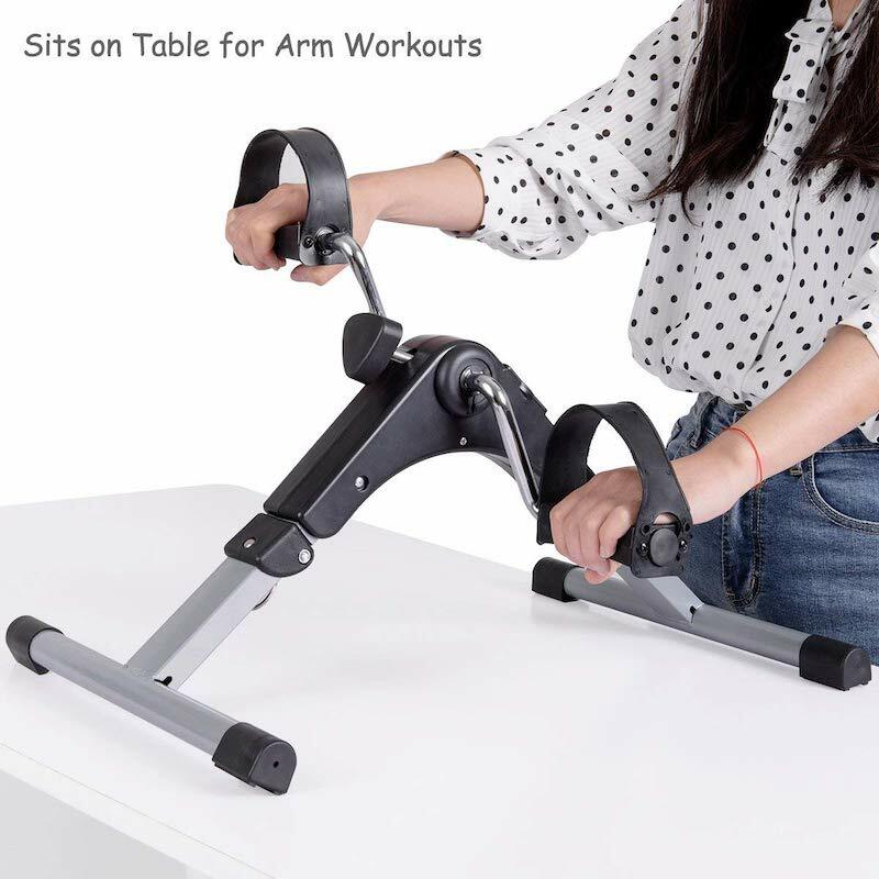 Portable Folding Fitness Pedal Stationary Under Desk Indoor Exercise Bike for Arms, Legs, Physical Therapy with Calorie Counter