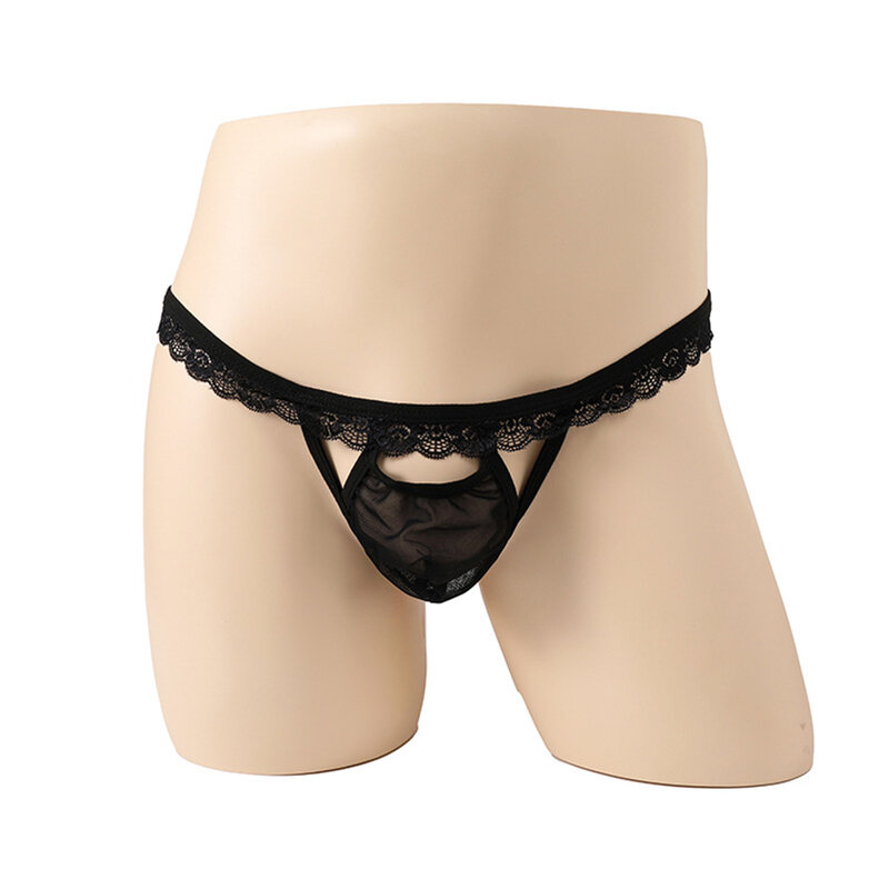 Fashion Sheer Sexy Men's Briefs G-strings Low Rise Lace T-back Thong Shorts Men Panties See-through Underwear