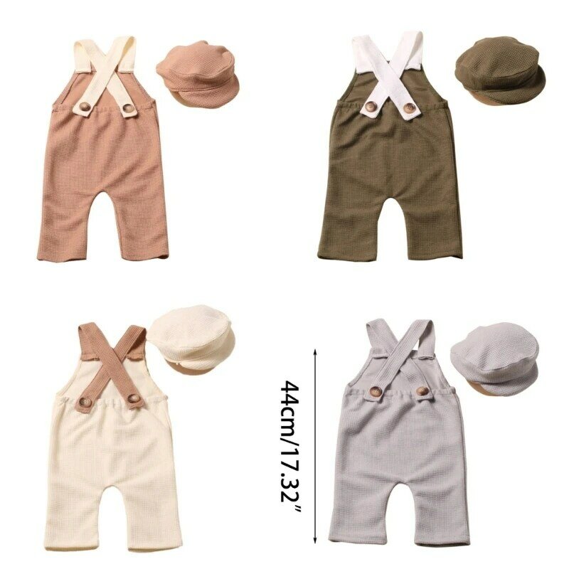 Newborn Photo Costume Hat Suspenders Pants Baby Shower Clothes Vintage Outfits