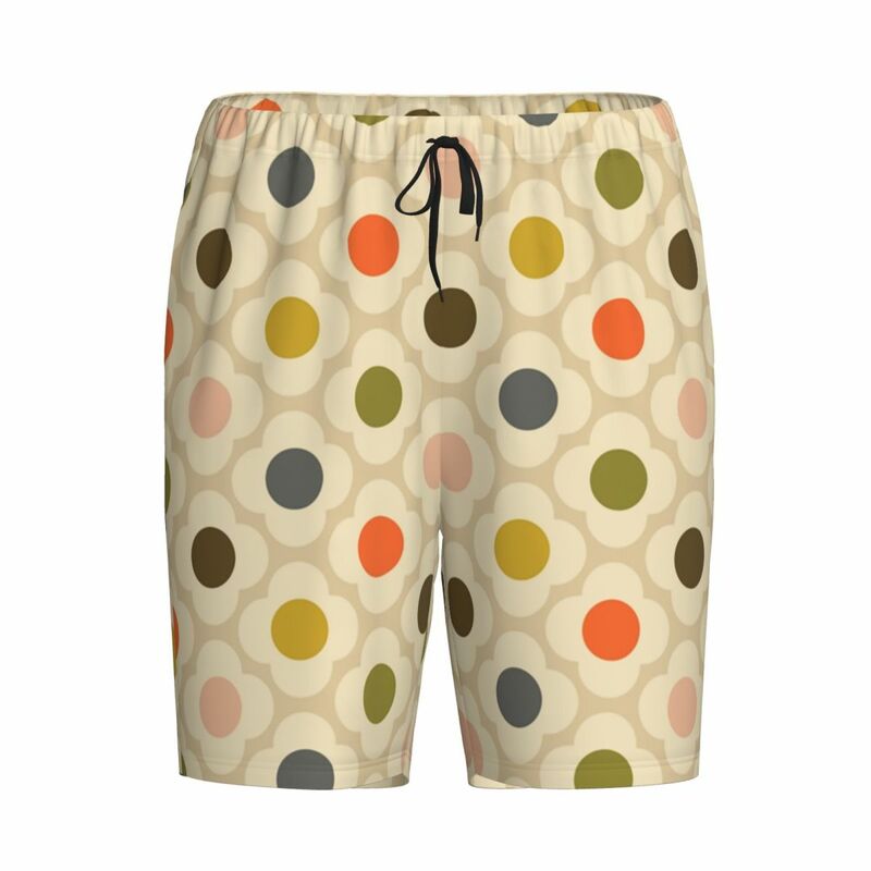 Fundo de pijama estampado personalizado masculino com bolsos, shorts para dormir com bolsos, pijamas florais escandinavos, mancha de flores Orla Kiely, verão