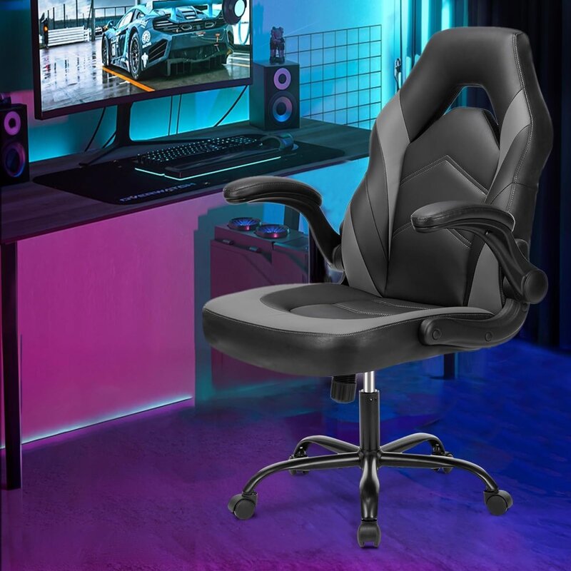 Sweetcrispy-Silla de escritorio para juegos de ordenador, ergonómica, ejecutiva de oficina, giratoria, ajustable, de cuero PU, para carreras