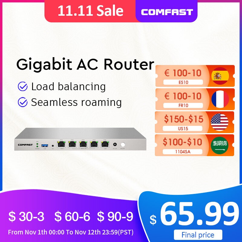To COMFAST CF-AC50 Gigabit Wifi AC Router Enterprise Gateway Seamless Roaming/ Multi WAN/Load Balance QoS PPPoE 4 Wan LAN Port