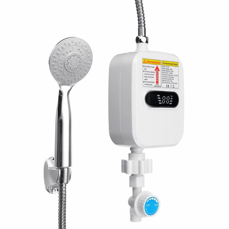 220V 3500W Mini Water Heater Hot Electric Tankless Household Bathroom Faucet with Shower Head LCD Temperature Display