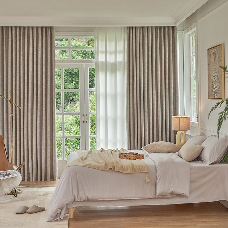 Cortinas de lino de bambú para sala de estar, nuevo estilo Simple japonés, completamente opacas, productos terminados personalizados para comedor y dormitorio
