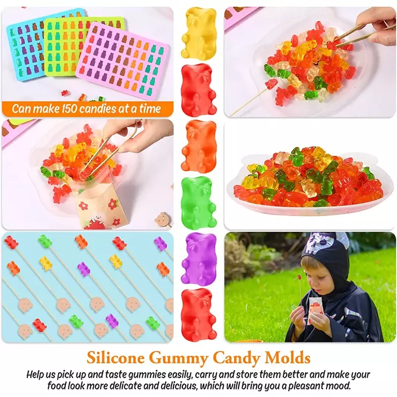 Gummy Bear Silicone Mold com conta-gotas, Chocolate, Fondant, Candy Maker, Cozimento DIY, Ferramentas de decoração, 50 grades
