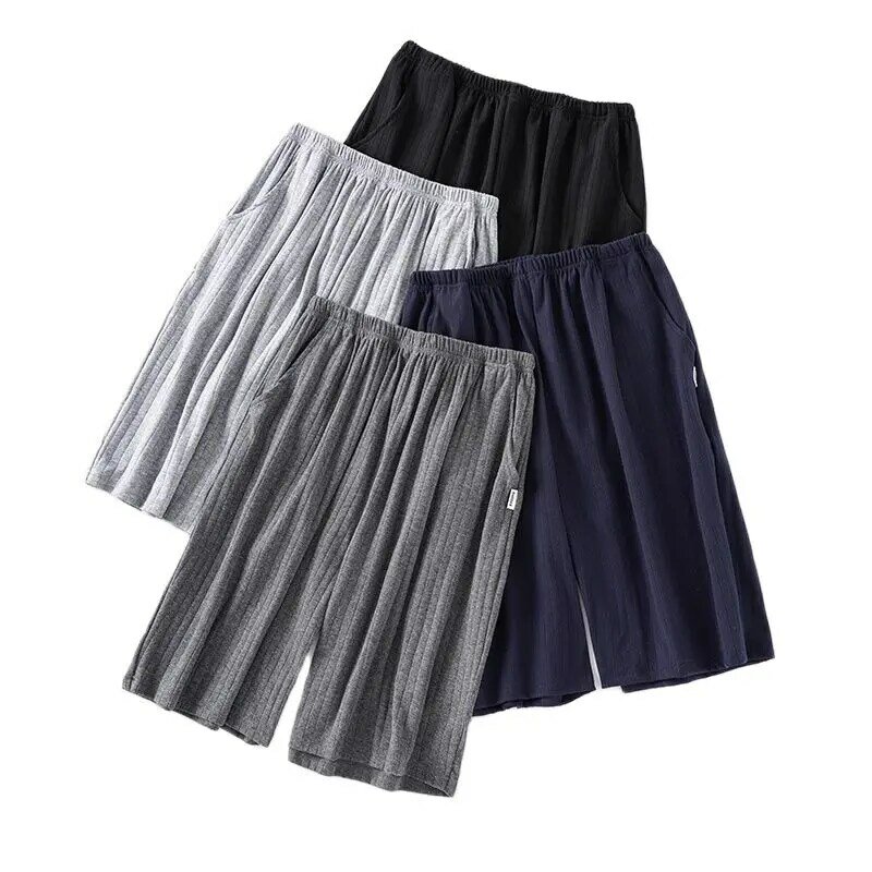 Pijamas de algodón para hombre, pantalones cortos de estilo japonés, simples, con cintura elástica, informales, de talla grande, para dormir en casa, L-5XL verano