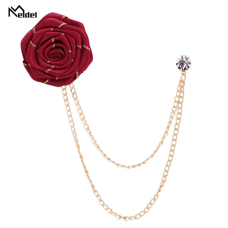 Brooch Flower for Men Suit Cloth Art Rose Flower Lapel Pin Badge Tassel Chain Men's Suit Accessories Bridegroom Wedding Brooches