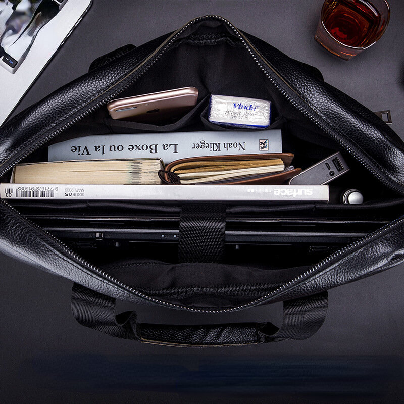 Men's Briefcase Large Capacity Genuine Cowhide Leather Business Laptop Shoulder Messenger Bag