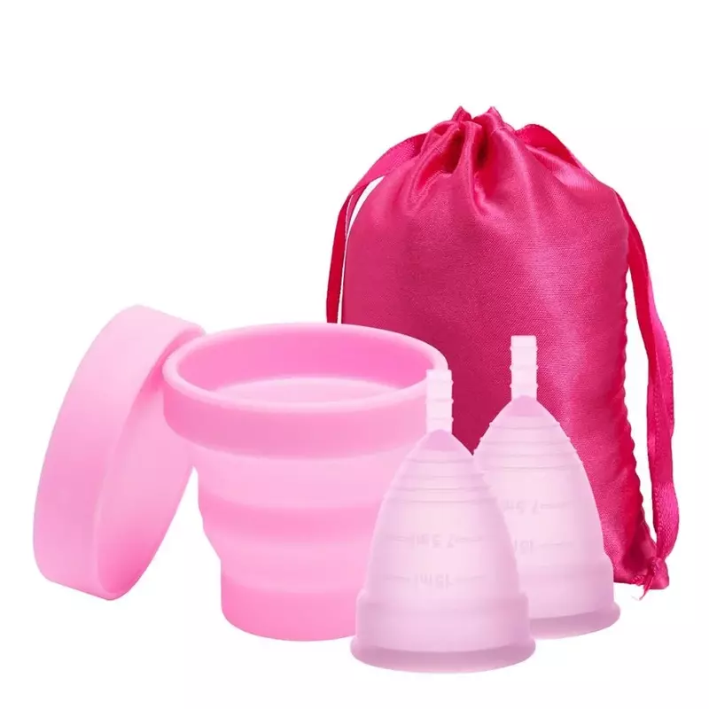 Copa menstrual de silicona de grado médico, higiene femenina copa con vaso esterilizador para mujeres, para el período menstrual