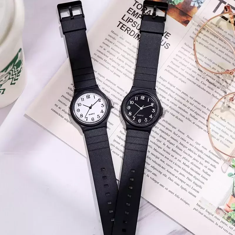 Montre-bracelet en silicone pour étudiants, petites montres d'affaires souples, horloges noires pour hommes et femmes, 2024