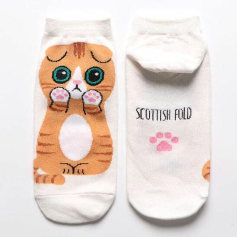Calcetines con patrón de gato de estilo coreano, calcetines cortos de tubo medio de algodón, Harajuku creativo, calcetines cálidos de animales, ropa de calle