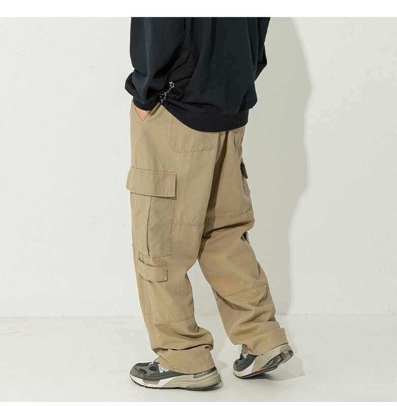 Pantalones Cargo de algodón puro para hombre, pantalón informal de gran tamaño con múltiples bolsillos para exteriores, ropa de calle para correr, ropa de Hip Hop