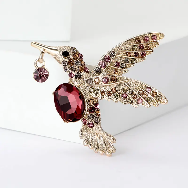 Rhinestone Hummingbird Brooches for Women Unisex Bird Pins Office Party Friend Gifts Accessories