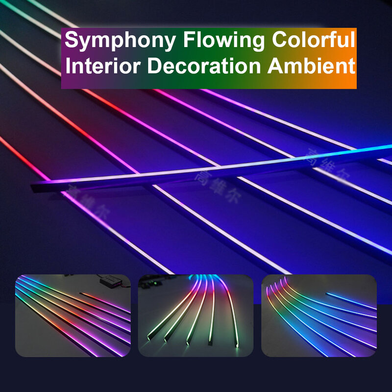 18 em 1 sinfonia led carro luzes ambientais rgb interior tiras de acrílico fluindo guia fibra óptica decoração universal atmosfera