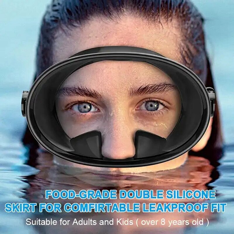 Hd Gezichtsveld Duikbril Waterdichte Anti-Mist Explosieveilige Siliconen Bril Retro Gratis Duikmaskers Zwart + Transparant
