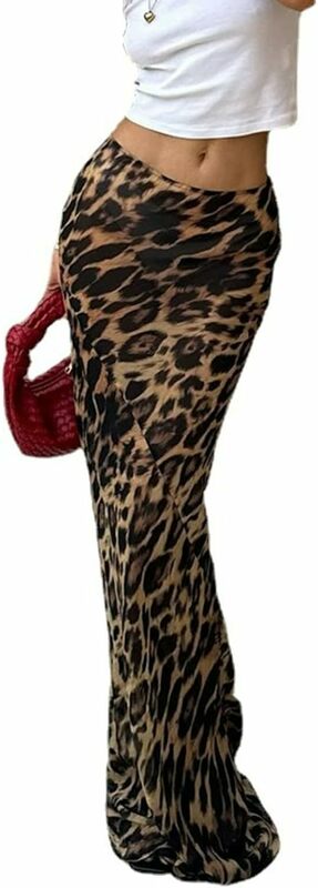 Retro Fashion Summer Classic Leopard Print Mid-waist Floor-length Skirt 2024 Slim Fit Fishtail Skirt  Leopard Print Maxi Skirt