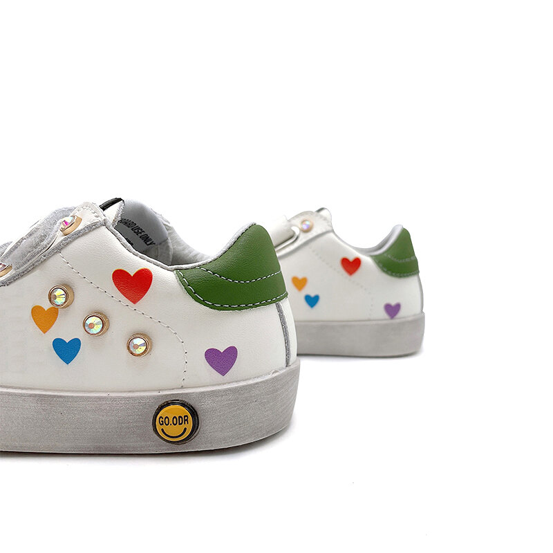 Dziewczęce gwiazdy adidasy skórzane buty sportowe ręcznie robione diamenty dla dzieci opalizujące serce laminowane CCDB