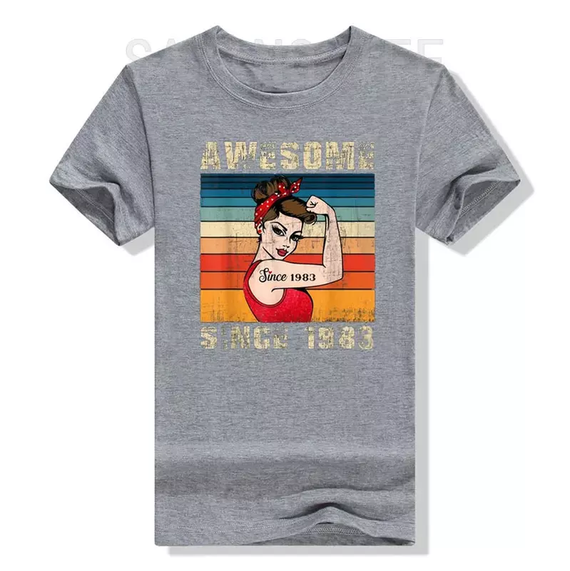 Womens 41 Year Old Awesome Since 1983 41th Birthday Gifts Novelty T-Shirt Graphic Tee Y2k Top Born In 1983 Short Sleeve Blouses