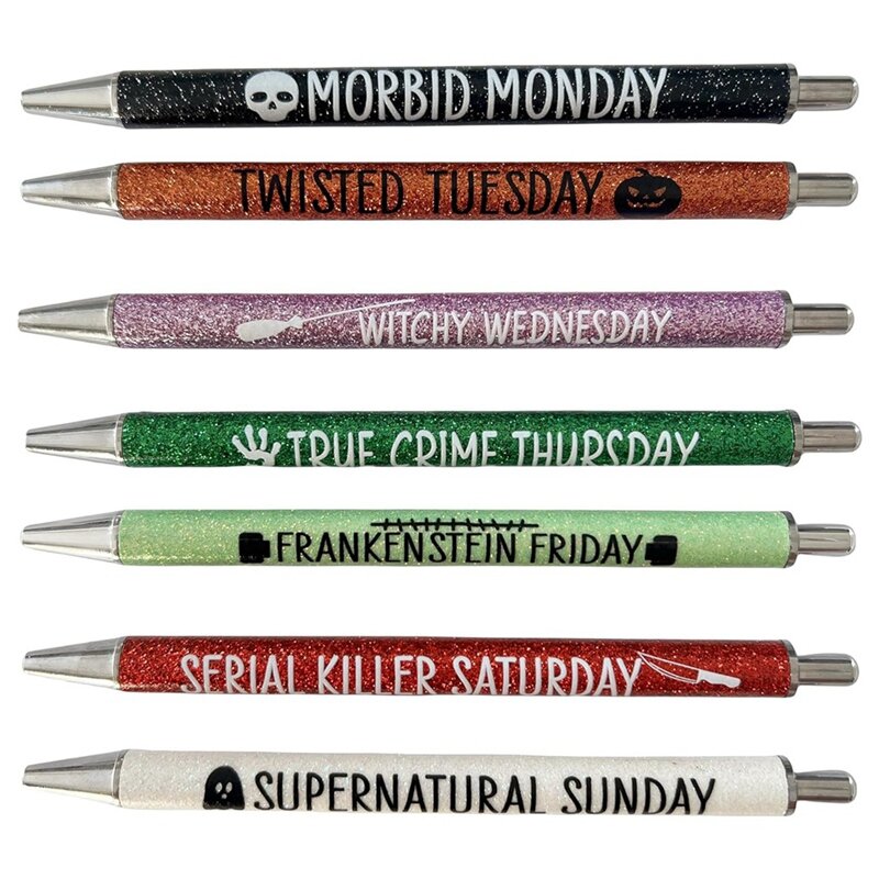 NEW-7Pcs długopisy w dni powszednie brokatowy długopis z zabawnymi powiedzeniami żywe pasywne fantazyjne kulkowe długopisy urocze prezenty
