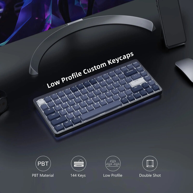 144 tombol profil rendah PBT tombol kustom Double Shot Slim MX keycap untuk Gateron Cherry MX mekanik switch Gaming Keyboard