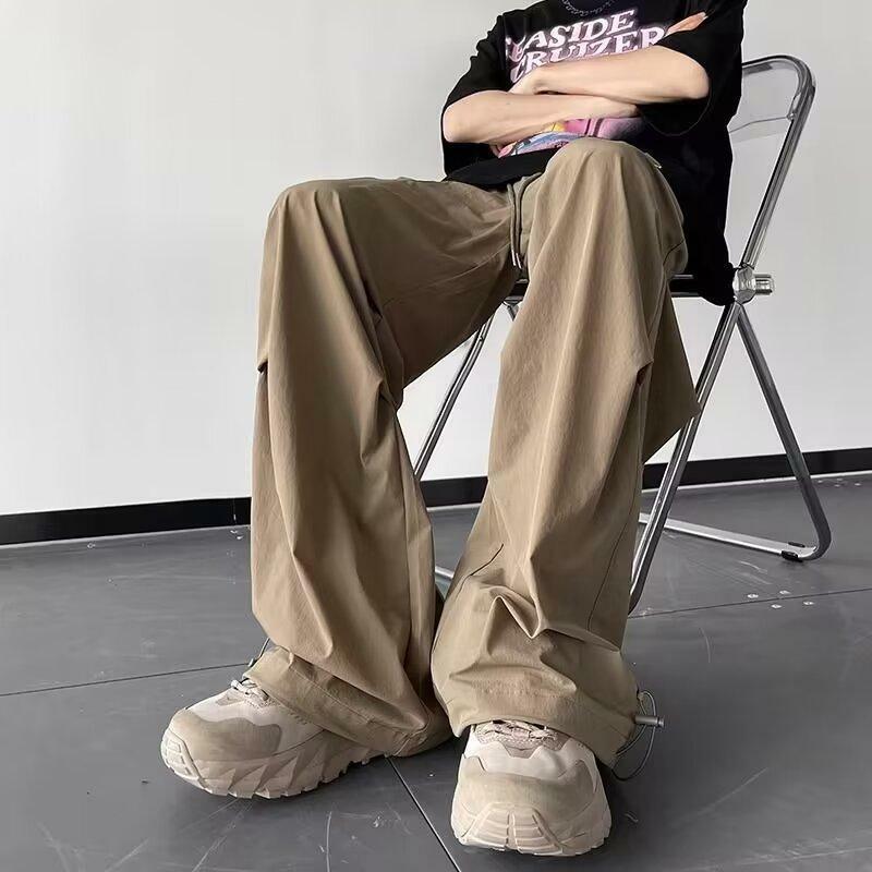 Quick-drying Cargo Parachute Pants Men Summer Thin American Hiphop Streetwear Loose Straight Mopping Pants Overalls Men's