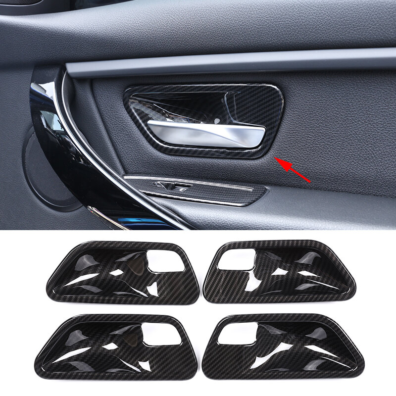ألياف الكربون نظرة مقبض باب السيارة يغطي تقليم لسيارات BMW 3 4 serن F30 F34 3GT الداخلية اكسسوارات السيارات ABS الفضة
