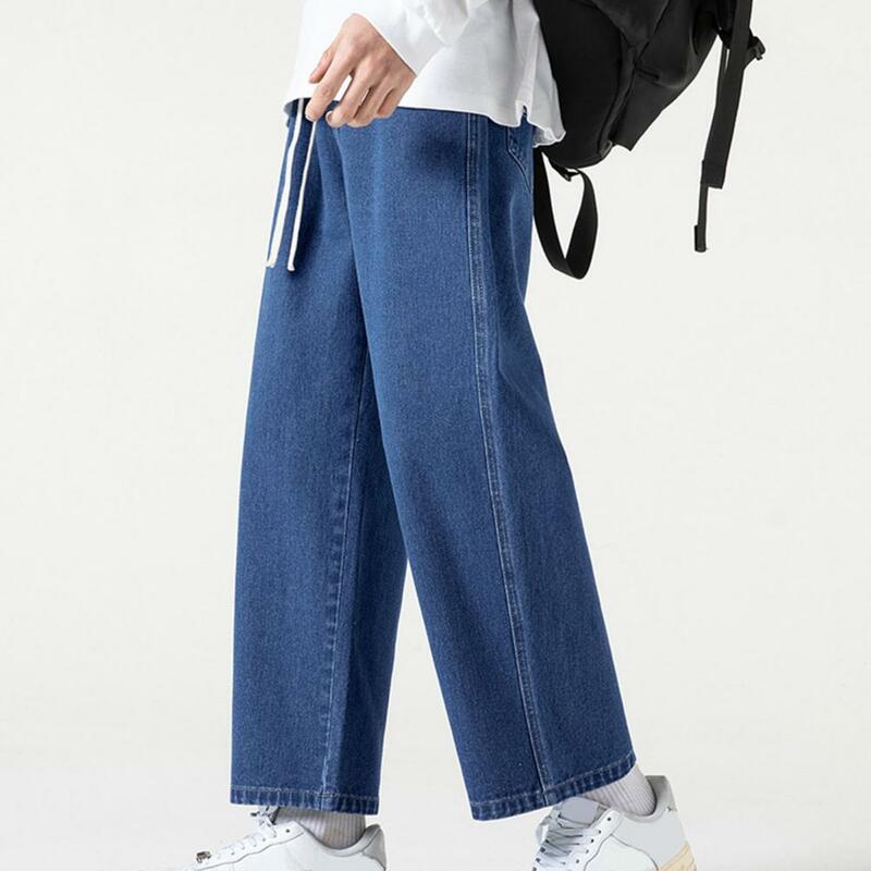 Джинсы в стиле ретро с широкими штанинами, мужские джинсы в стиле ретро с широкими штанинами и эластичным поясом на шнурке, удобные мужские джинсы