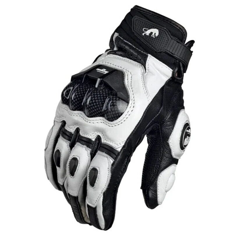 Guantes de cuero para motociclista para hombres, accesorio para manos de motociclista masculino, de color negro y blanco, guantes de equipo de carreras de carretera, para verano e invierno