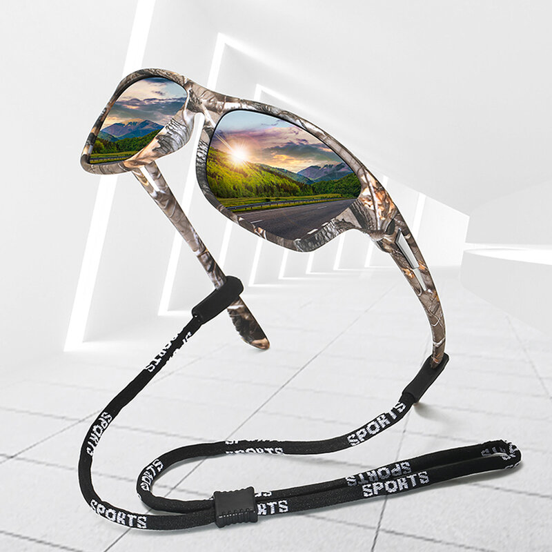 Z łańcuszkiem modne spolaryzowane sportowe okulary przeciwsłoneczne mężczyźni kobiety wędkarstwo jazda piesze wycieczki jazda na rowerze wspinaczka narciarstwo okulary przeciwsłoneczne UV400 Eyewea