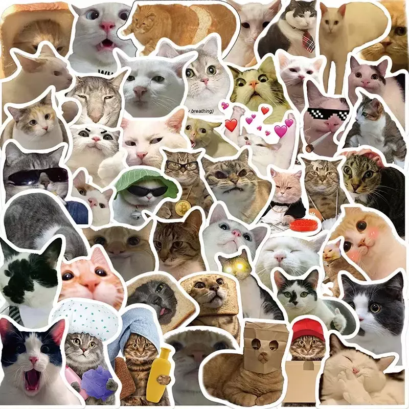 귀여운 고양이 분위기 PVC 그래피티 스티커, 스티커 미적 장식 스크랩북, DIY 어린이 전화 문구 용품, 10 개, 30 개, 50 개