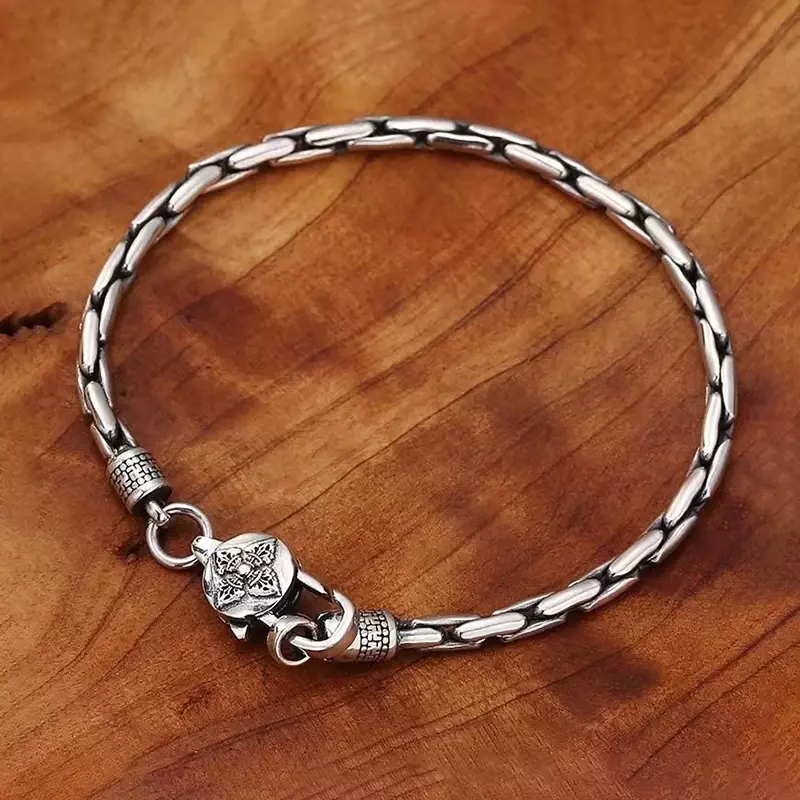 Squisito braccialetto in argento semplice 18/20/22CM Retro Snake Chain Vajry pestello fibbia per uomo gioielli regalo di moda