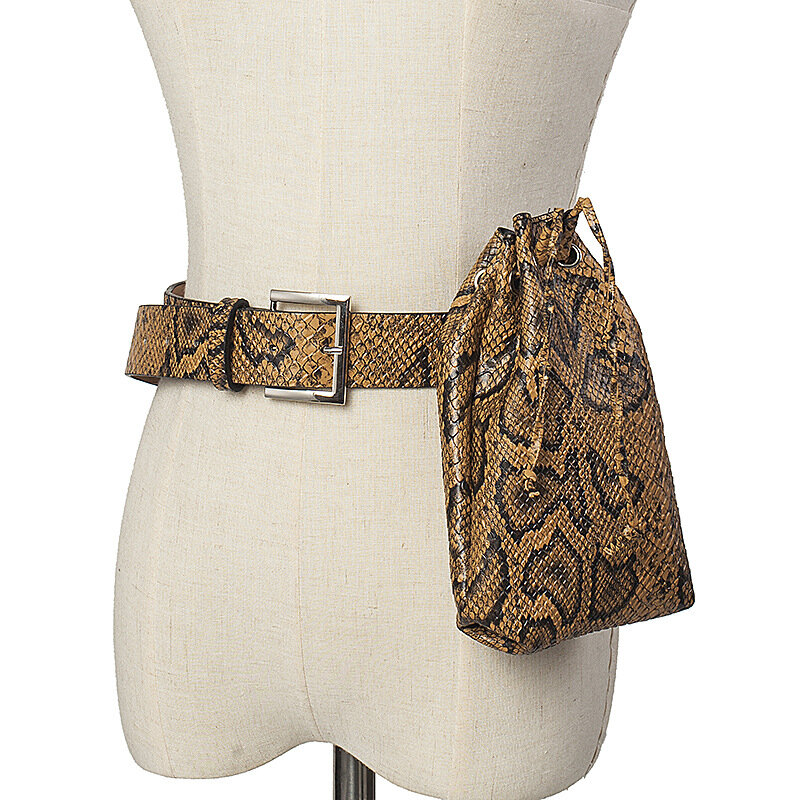 Średniowieczna wzór wężowy torba na talię z paskiem damska serpentynowa Retro portmonetka ze skóry PU pasek na ramię ukośne torby krzyżowe