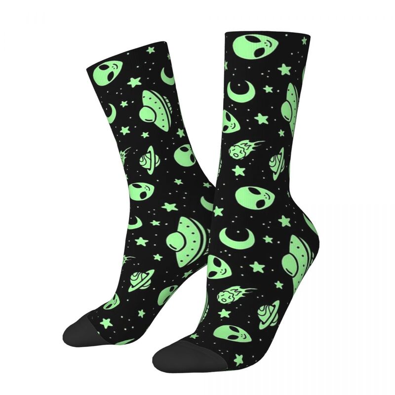 Winter Warm Crazy Design Men's Women's UFO And Alien Pattern Socks Sweat Absorbing Basketball Socks