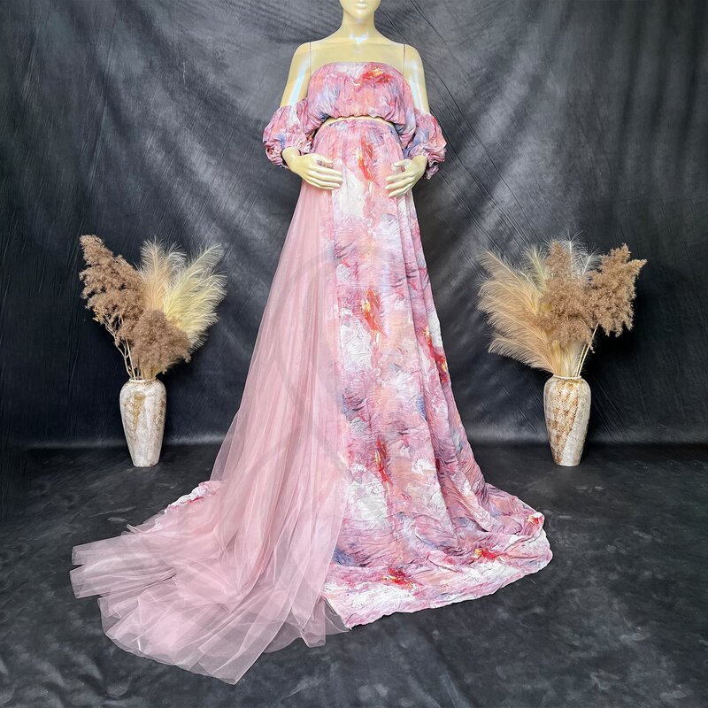 Don & Judy-vestido de novia de maternidad elegante, conjunto de Top y falda para fotografía de novia, abertura lateral con vestido de fiesta de tul para mujeres embarazadas