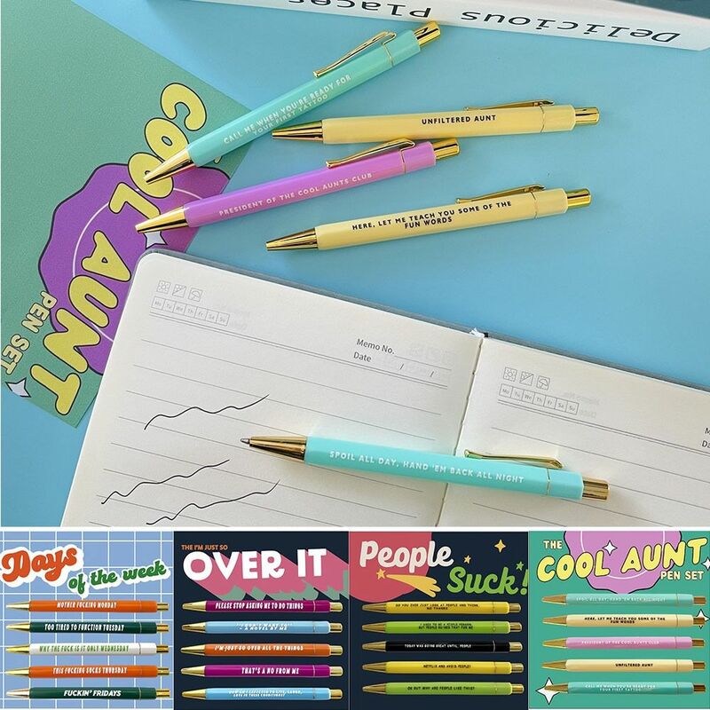 5 Stks/set Plastic Dagen Van De Week Pen Set Grappige Push Type Snel Drogen Over Het Pen Set Gladde Handtekening Pennen School