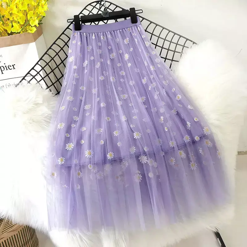 Faldas de malla estampadas para mujer, estilo coreano, elegante y Popular, combina con todo