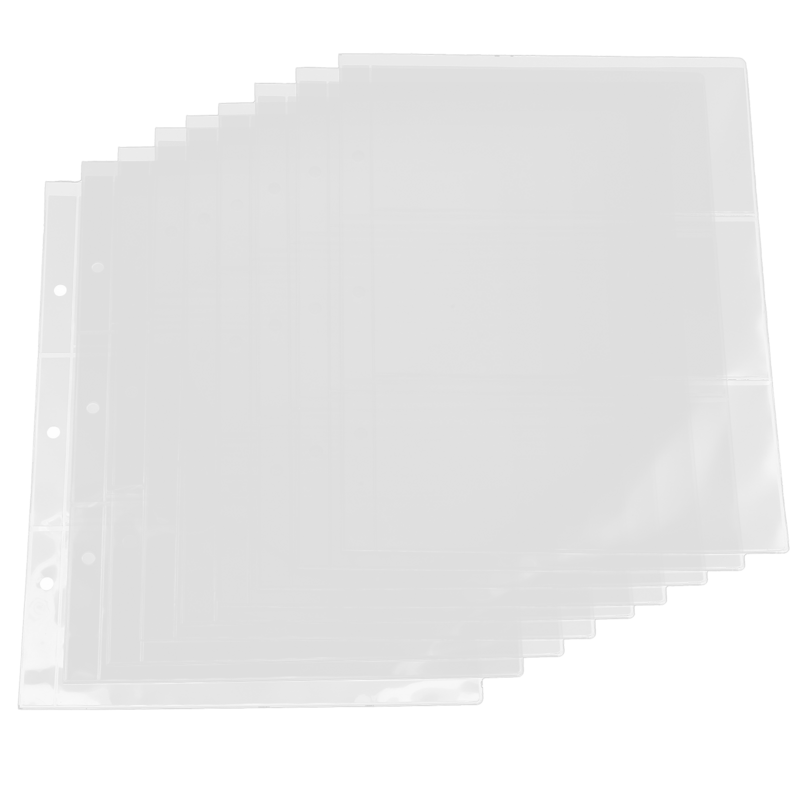 Carpeta de plástico transparente de 3 bolsillos para coleccionistas, almacenamiento de billetes, páginas de álbum, recarga de tres carpetas, 10 hojas