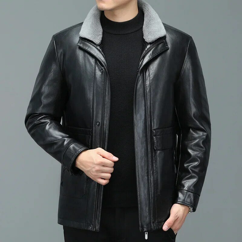ZDT-8038 Men's Winter New Leather And Fur Integrated Thickened Coat With Lapel Collar Genuine Leather Coat Down Coat Jacket
