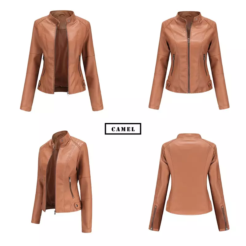 Женская Осенняя куртка из искусственной кожи, однотонная приталенная куртка из искусственной кожи, элегантные байкерские куртки, женская верхняя одежда, зима 2023