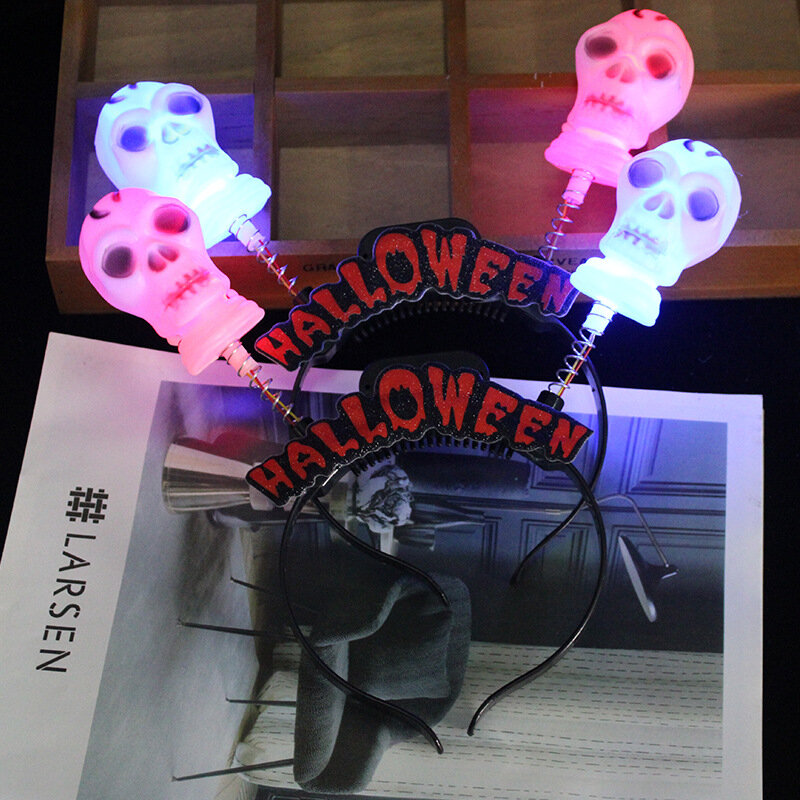Светящийся головной убор на Хэллоуин со светодиодной тыквой, черепом, летучая мышь, Женский карнавальный костюм для косплея, Аксессуары для платья, Декор