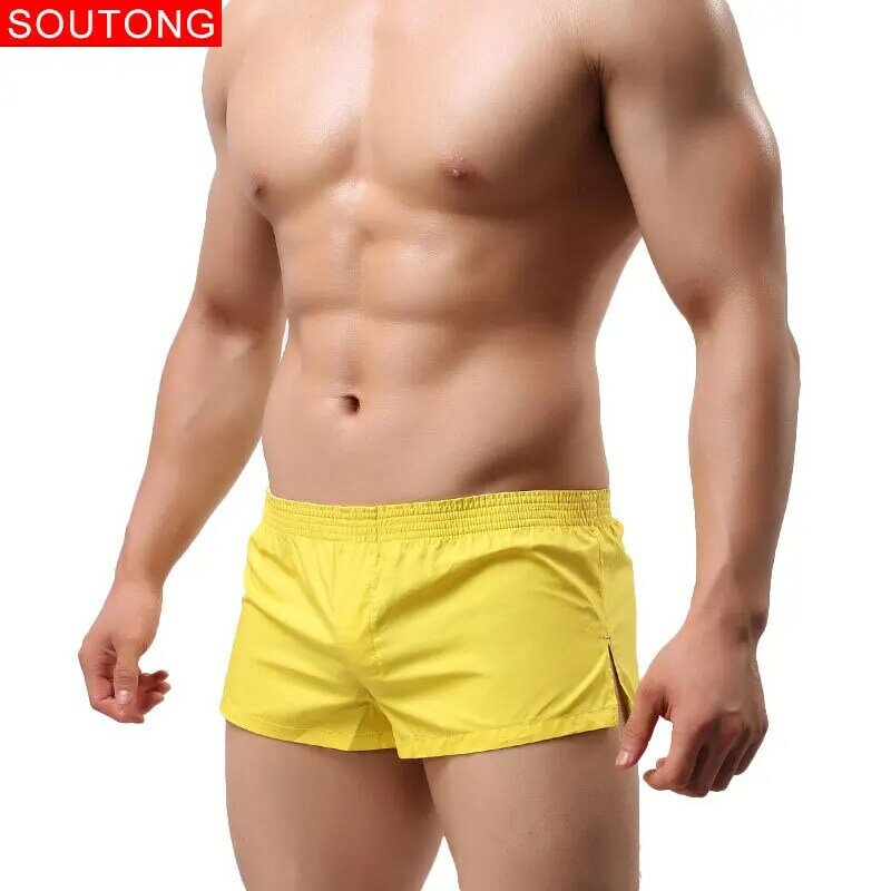 กางเกงใส่อยู่บ้านสำหรับผู้ชายกางเกงอาร์โรเอวต่ำเซ็กซี่กางเกงผ้าฝ้ายธรรมดา celana Boxer Santai เกย์แฟชั่นกางเกงชั้นในระบายอากาศ