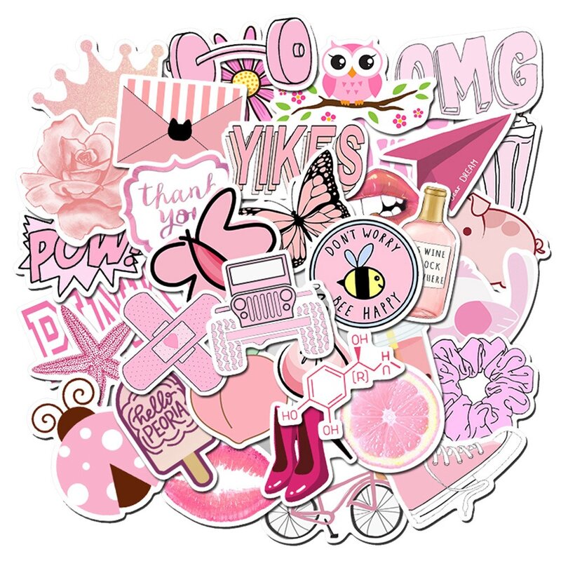 10/30/50PCS Cartoon Preppy Style Pink Stickers valigie per Laptop Scrapbooking Notebook ragazze cancelleria adesivi decorativi
