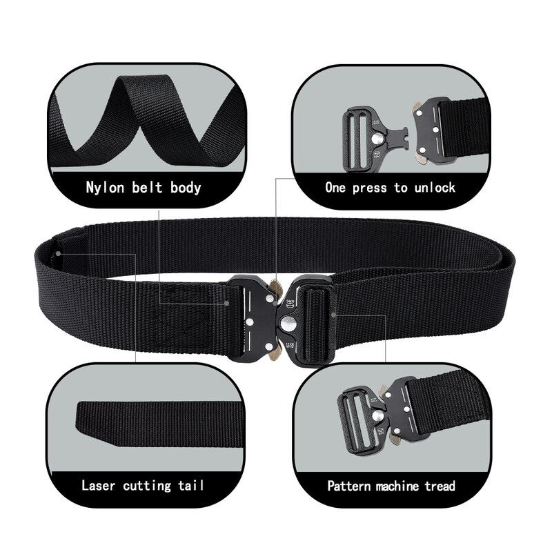 Cinturón táctico de Metal para caza al aire libre para hombre, hebilla de aleación de lona náutica, cinturón deportivo de nailon Premium Unisex