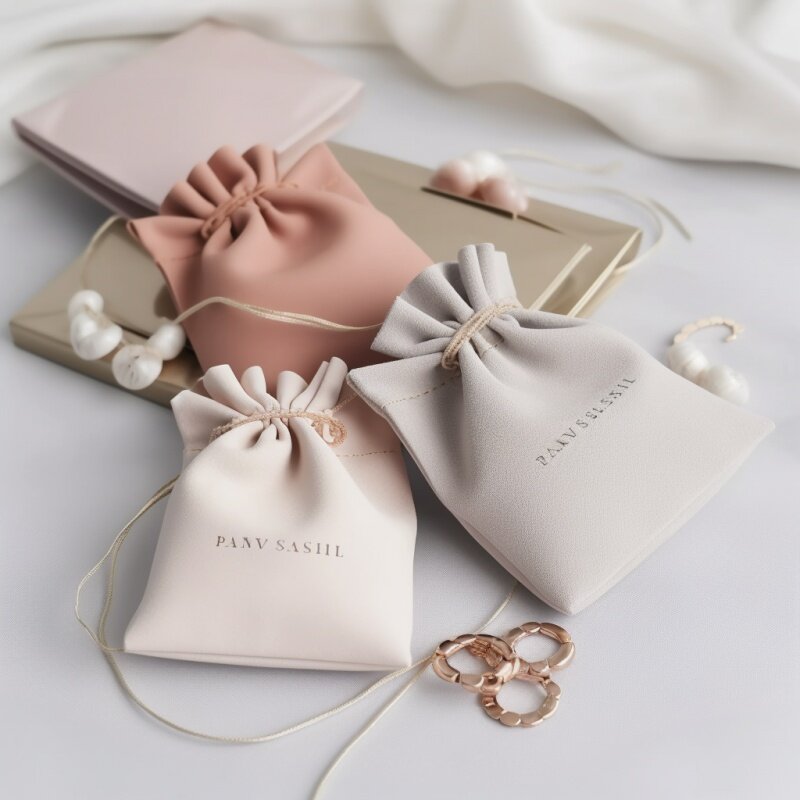 Customized product、Recyclable Custom Logo Printed Small Envelope Flap Necklace Earring Packaging Microfibre Jewelry Pouch With B