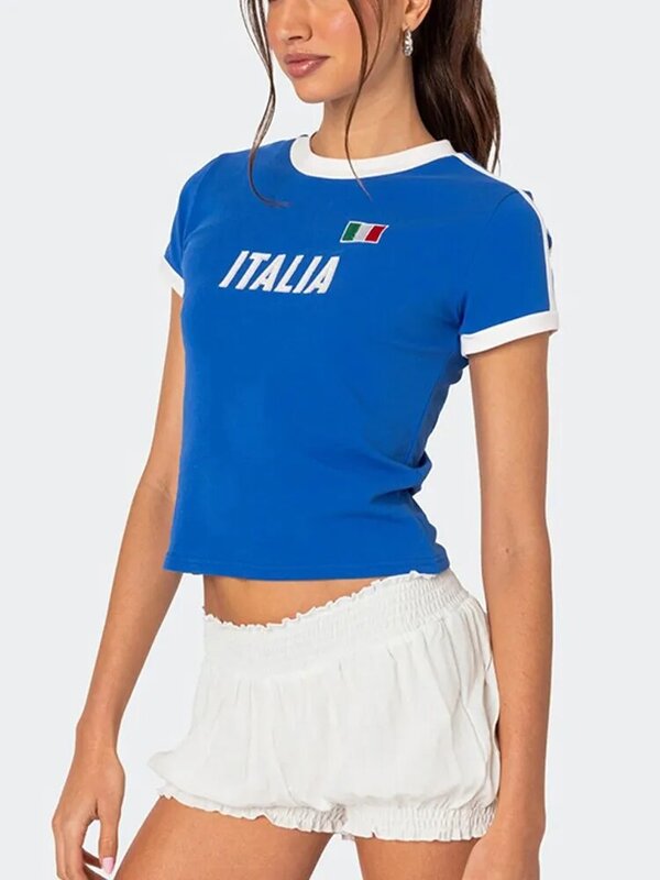 Футболка Y2K женская с вышивкой, пикантная уличная короткая рубашка с пупком, облегающая блузка в ретро стиле, для отдыха