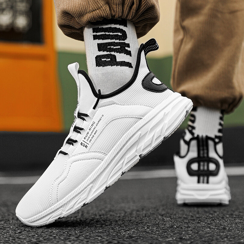 BKQU męskie nowe sportowe buty do biegania modne oddychające powierzchnia siatkowa wygodne, lekkie, białe, rozmiar 39-46